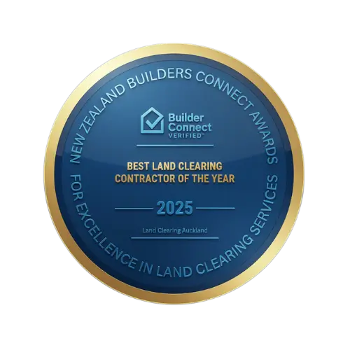 At Land Clearing Auckland, this image shows our awards recognition for receiving Best Land Clearing Contractor of the Year from Builders Connect NZ.